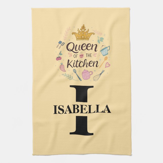 Kitchen Queen Name Monogram Design Towel (Vertical)
