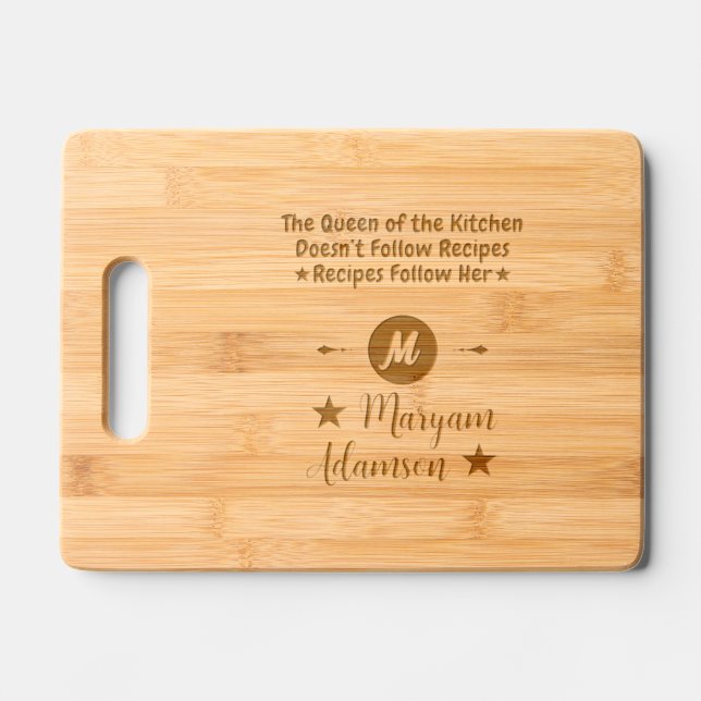 Kitchen Queen's Name | Custom Unique Monogrammed Engraved Cutting Board (Front)