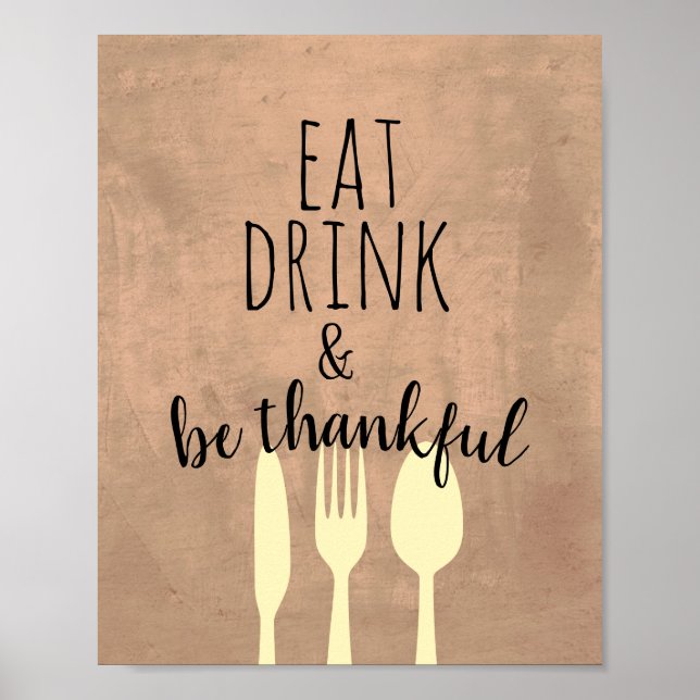 kitchen quote word art eat drink be thankful poster (Front)