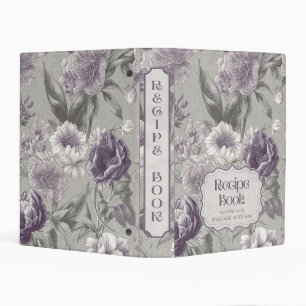 Kitchen Recipe Binder Organizer Purple Grey Floral