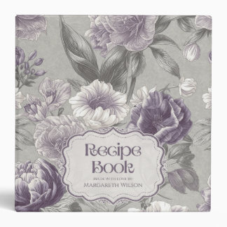 Kitchen Recipe Binder Organizer Purple Grey Floral