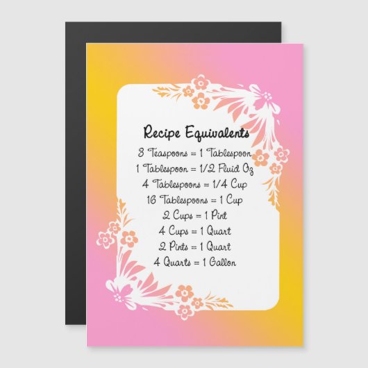 Kitchen Recipe Equivalents Floral Fridge Magnet (Front/Back)