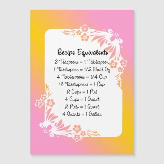Kitchen Recipe Equivalents Floral Fridge Magnet (Front)