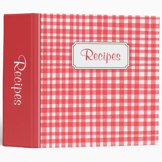 Kitchen recipes binder with red and white gingham (Front/Spine)