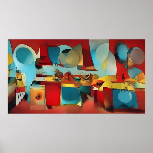 Kitchen red teal gold fantasy Abstract poster (Front)
