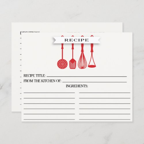 Kitchen Red Utensils Bridal Shower Recipe Cards