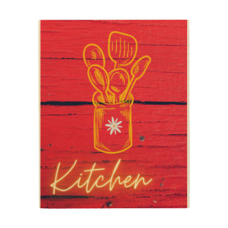 kitchen, red utensils  wood wall art