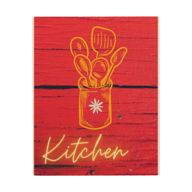 kitchen, red utensils  wood wall art (Front)