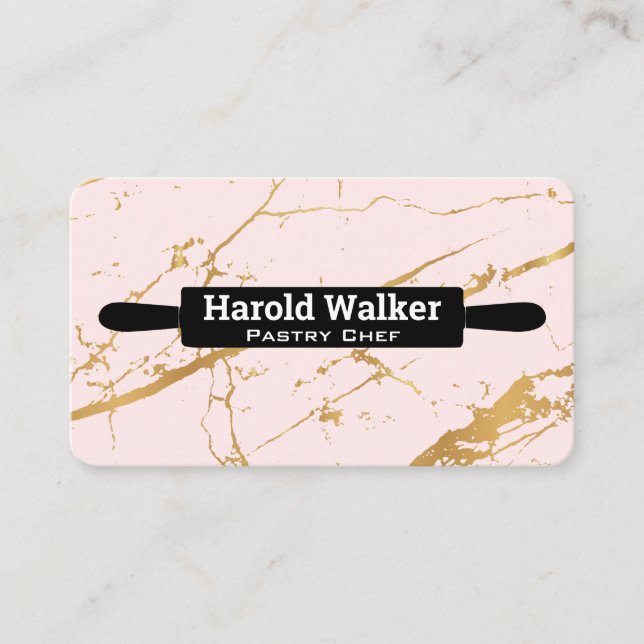 Kitchen Rolling Pin | Pink Marble Background Business Card (Front)