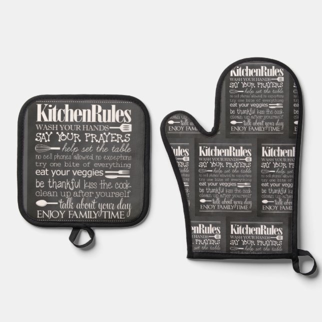 "Kitchen Rules" Oven Mitt & Pot Holder Set (Front)