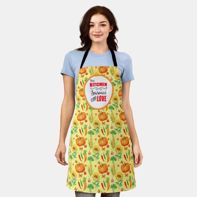 Kitchen Seasoned With Love Vegetable Pattern Apron (Worn)