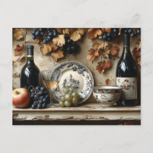  Kitchen Shelf  Wine Bottles Grapes Dishes  Postcard