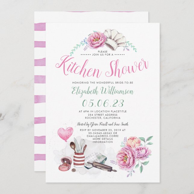 Kitchen Shower - Floral Bridal Shower Invitation (Front/Back)