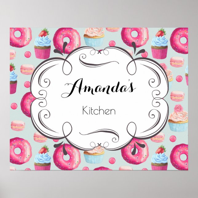 Kitchen Sign With Donuts Macarons And Cupcakes (Front)