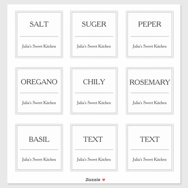Kitchen Spice Jar Label Custom-cut Vinyl Stickers (Sheet)