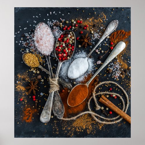 Kitchen spices and seasoning poster