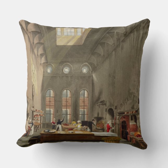 Kitchen, St. James's Palace, engraved by William J Throw Pillow (Front)