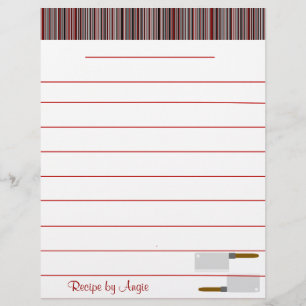 Kitchen Stripes Red Recipe Paper - WIth Lines