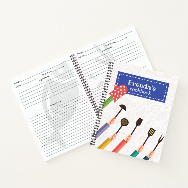 Kitchen Stuff Blue Recipe Spiral Notebook (Inside)