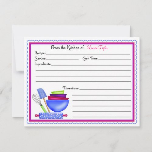 Kitchen Supplies Baking Cooking Recipe Cards Invitations