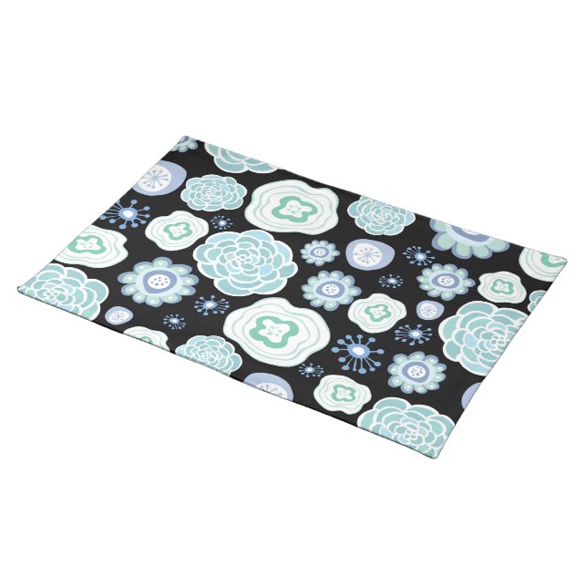 Kitchen Table Placemats Blue Floral Pattern (On Table)