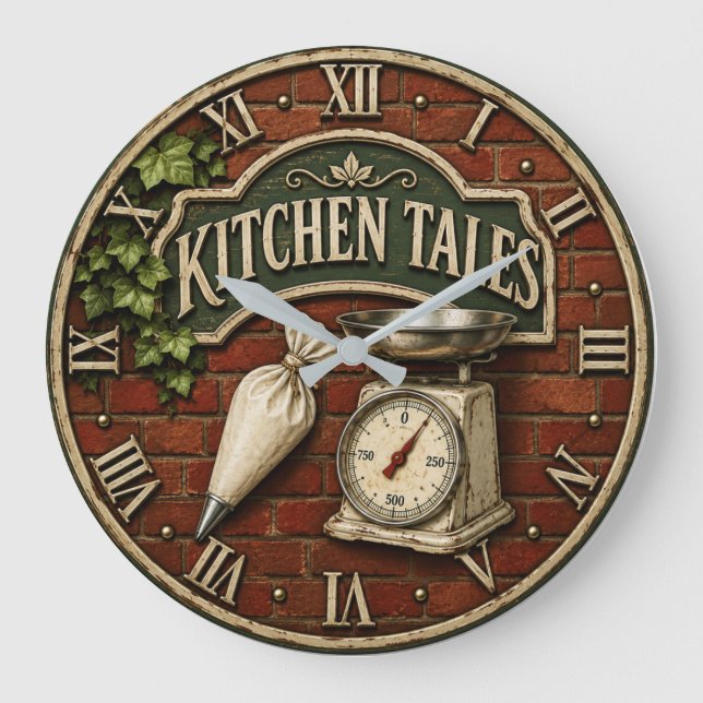 Kitchen Tales Rustic Baking Baker Gift Large Clock (Front)