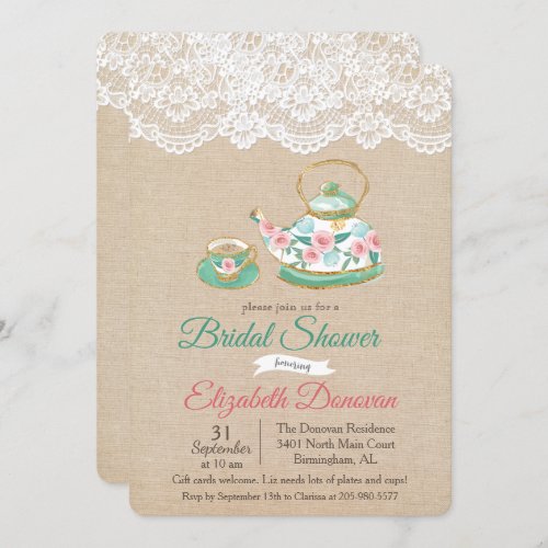 Kitchen Tea Bridal Shower Lace Invitation