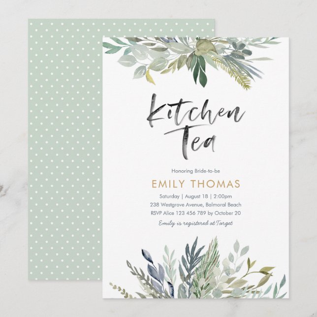 Kitchen Tea Party Invitation | Green foliage (Front/Back)