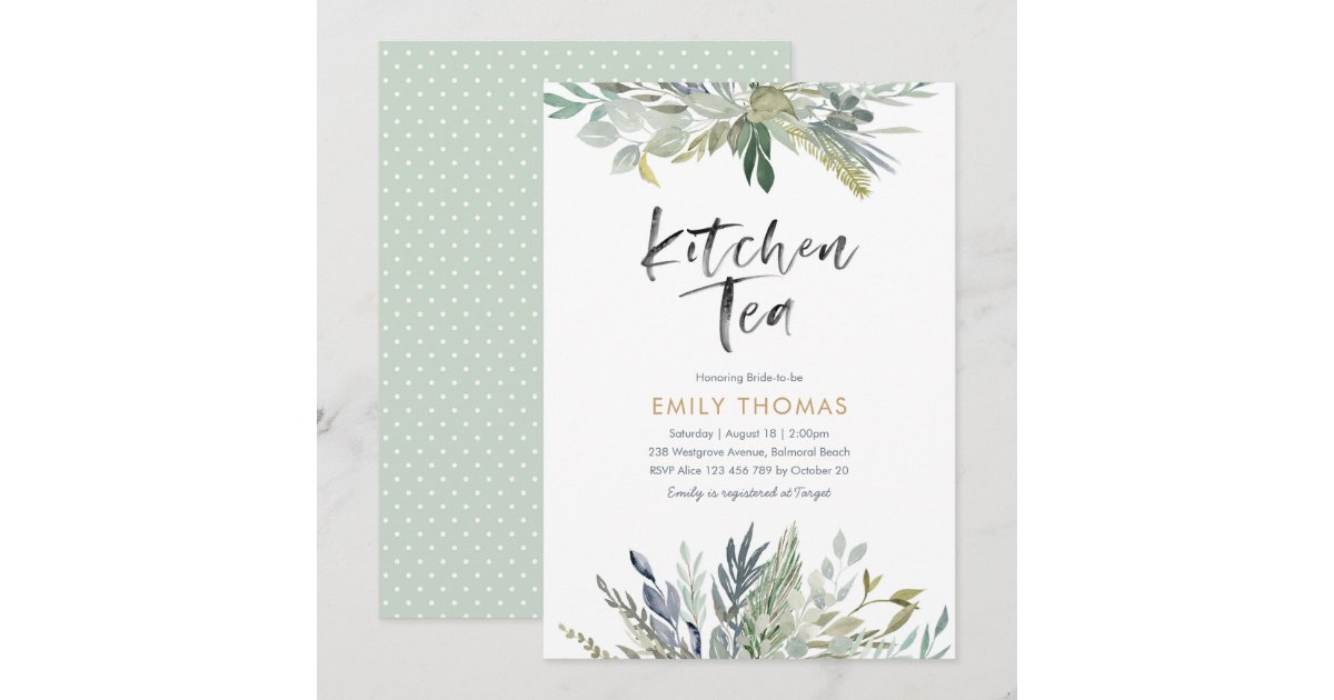Kitchen Tea Party Invitation | Green foliage | Zazzle