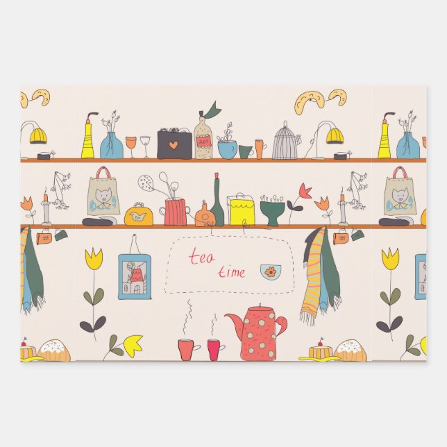 Kitchen Tea Time Wrapping Paper Sheets (Front 3)