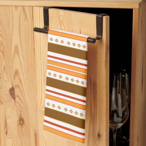 Kitchen Tea towel Ethnic Orange and Brown Pattern 