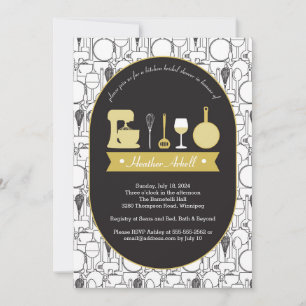Kitchen theme Bridal Shower Invitations black gold