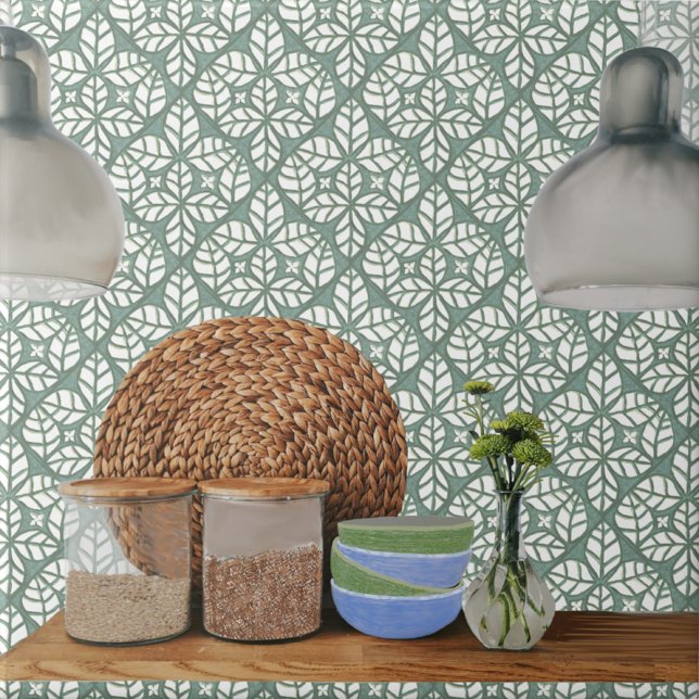  Kitchen tile, Green and white Ovate leaf Ceramic Tile (Green Ovate leaf tile for kitchen backsplash.)