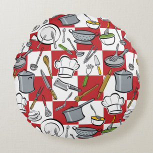 Kitchen Tools Check Round Pillow