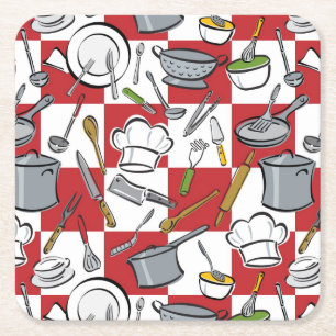 Kitchen Tools Check Square Paper Coaster