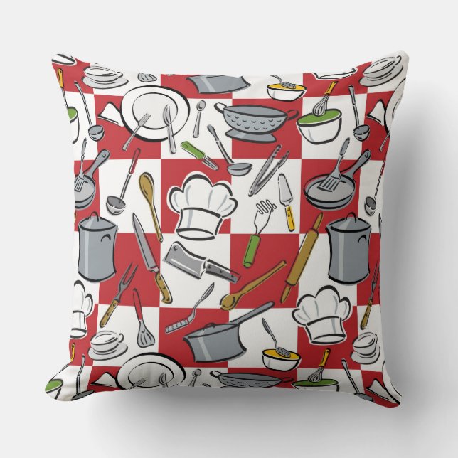 Kitchen Tools Check Throw Pillow (Front)
