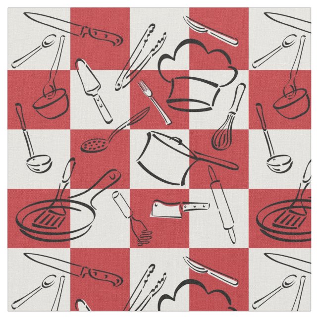 Kitchen Tools Checkerboard Fabric (Close Up)