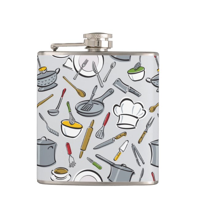 Kitchen Tools Pattern Hip Flask (Front)