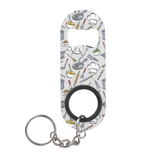 Kitchen Tools Pattern Keychain Bottle Opener (Front)