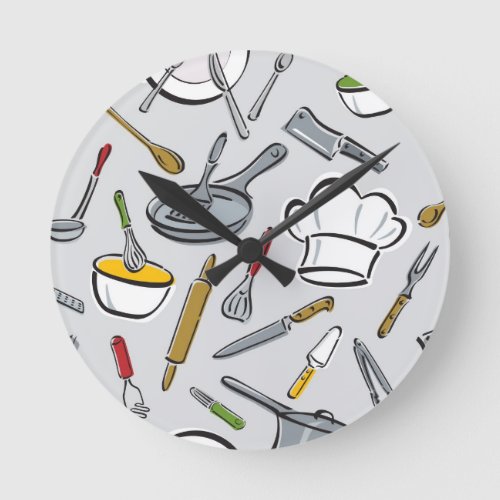 Kitchen Tools Pattern Round Clock