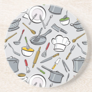 Kitchen Tools Pattern Sandstone Coaster