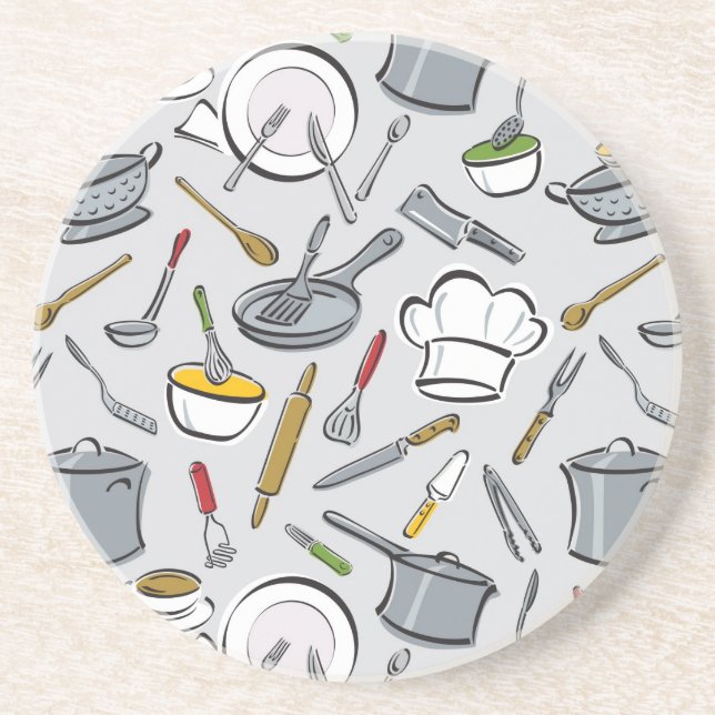 Kitchen Tools Pattern Sandstone Coaster (Front)