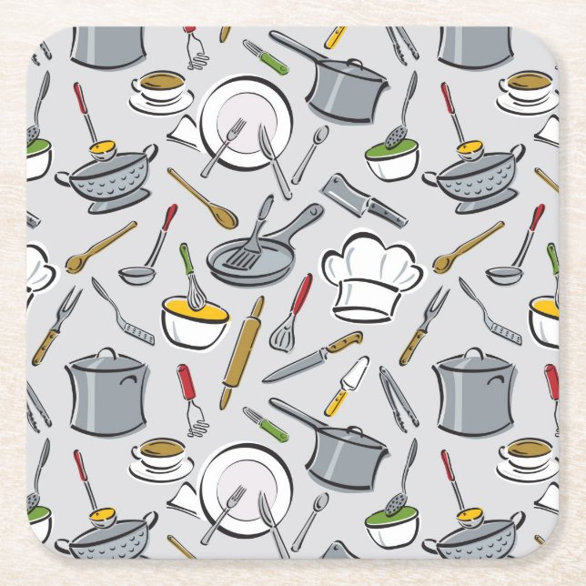 Kitchen Tools Pattern Square Paper Coaster (Front)