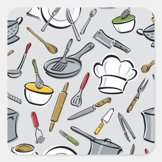Kitchen Tools Pattern Square Sticker (Front)