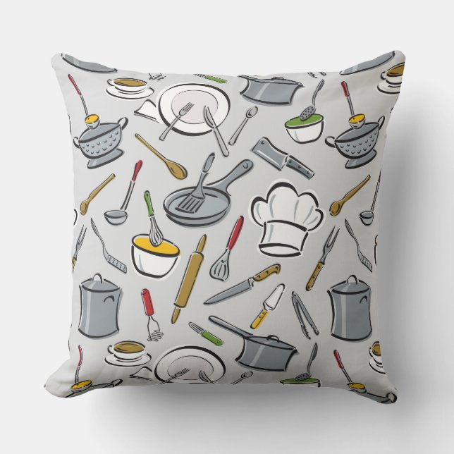 Kitchen Tools Pattern Throw Pillow (Front)