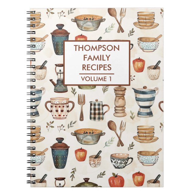 Kitchen tools Rustic Personalized Recipe Notebook (Front)