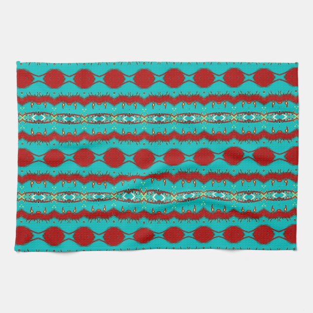 Kitchen Towel 16" x 24" w/Teal and Red Abstract (Horizontal)