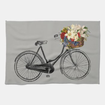 Kitchen Towel Bicycle Flower Bike Grey by Lighthouse_Route at Zazzle