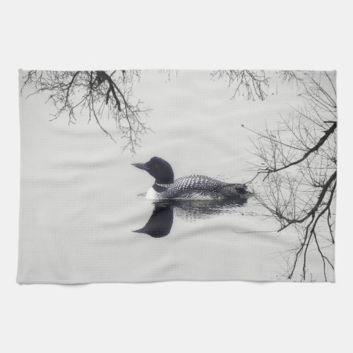 Kitchen towel Black and white loon on a lake
