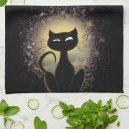 Kitchen Towel - Black Cat in Light